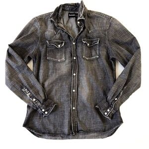 The Kooples Jeans Shirt Mens Large Acid Wash Gray Pearl Snap Button Down Western